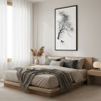 Winter Branch — Japandi zen ink wall art in a bedroom setting