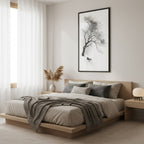 Winter Branch — Japandi zen ink wall art in a bedroom setting