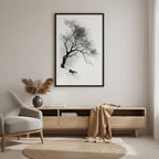 Winter Branch — Japandi zen ink wall art in a living room setting