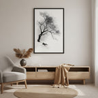 Winter Branch — Japandi zen ink wall art in a living room setting
