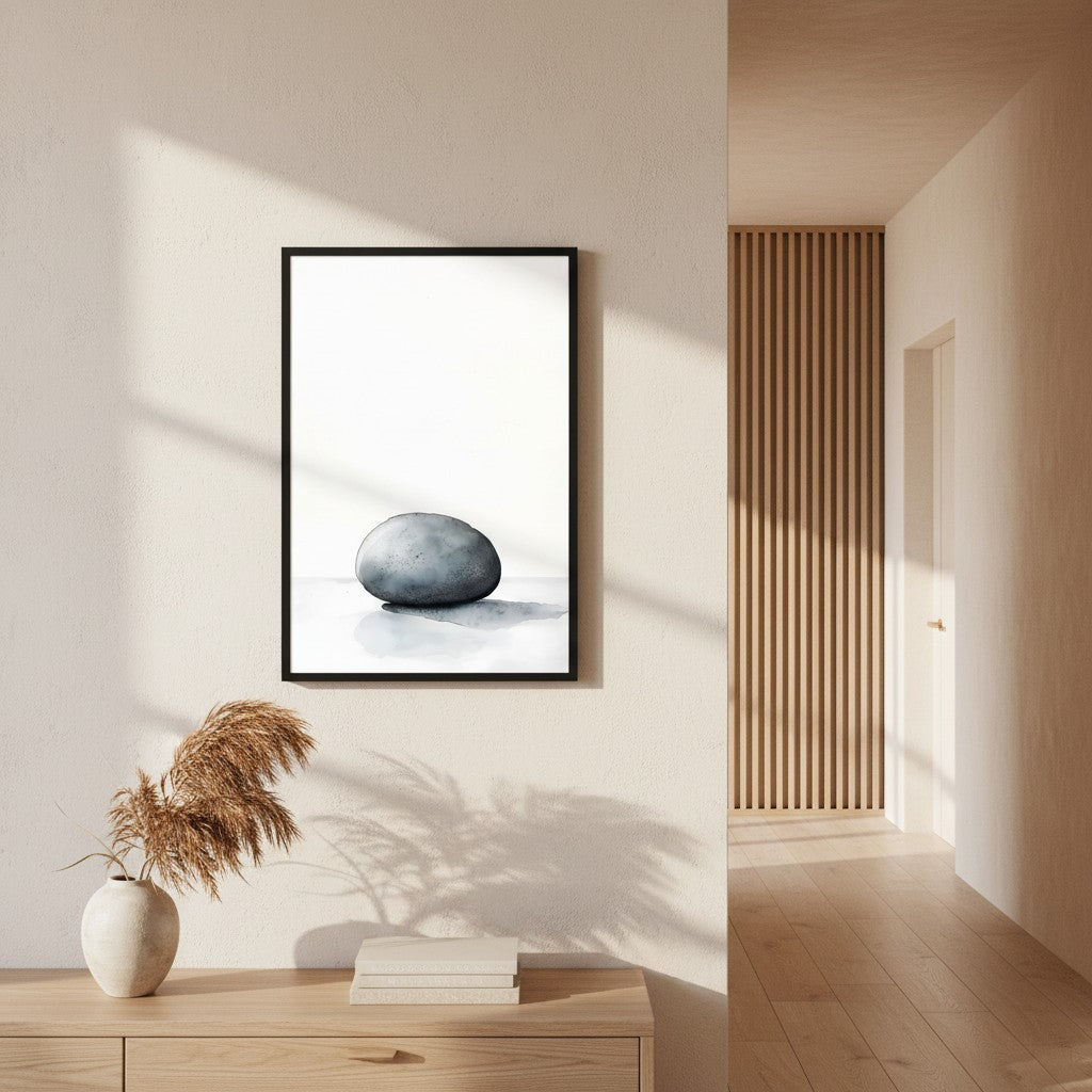 Worn Stone — Japandi wabi-sabi wall art in a hallway setting