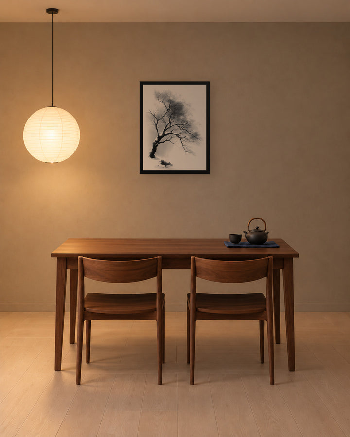 Winter Branch in a Japandi dining room, 18 × 24 in · Black frame