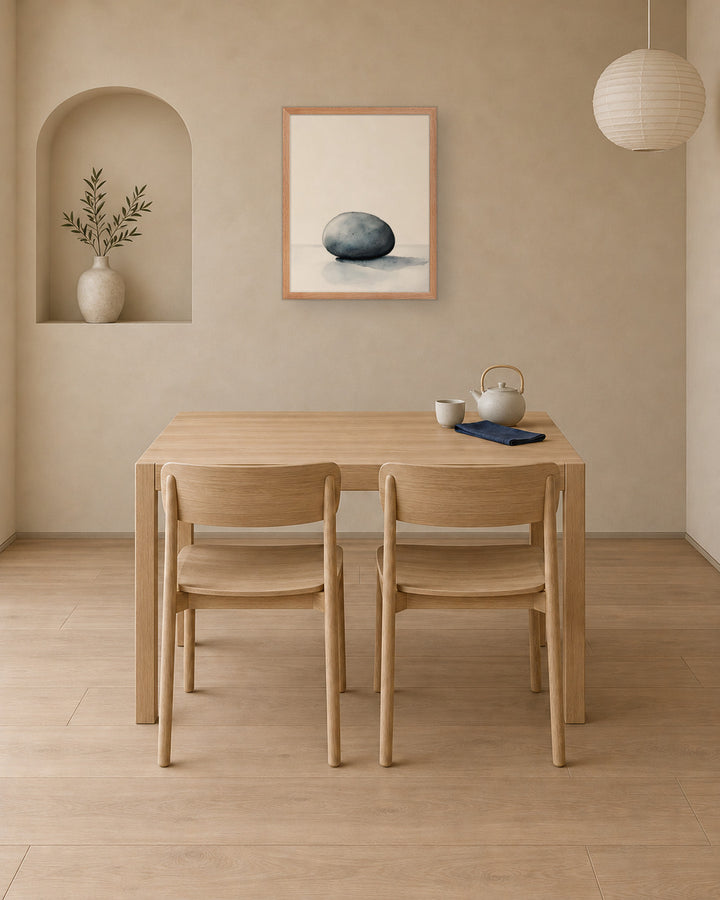 Worn Stone in a Japandi dining room, 16 × 20 in · Natural frame