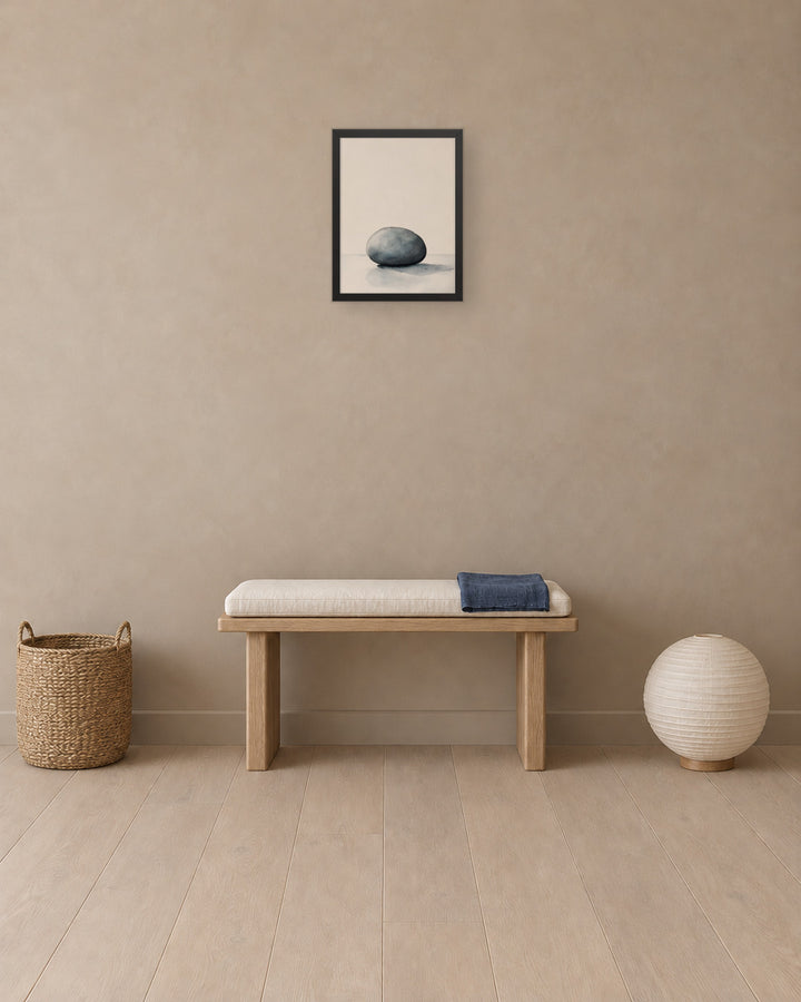 Worn Stone in a Japandi entryway, 12 × 16 in · Black frame